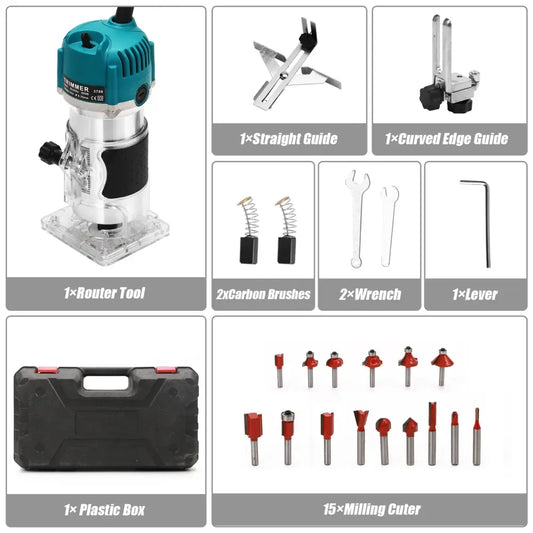 Défonceuse Bois 800W 30000 tours min Collet 6,35 mm Fraisage Précis