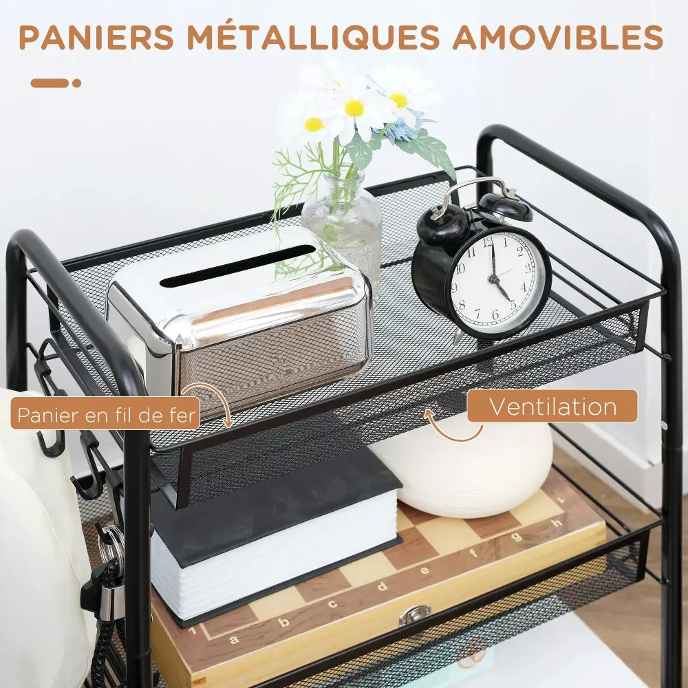 Desserte à roulettes 3 paniers – métal noir 45 cm - Depuis la France - desserte roulettes 3 paniers