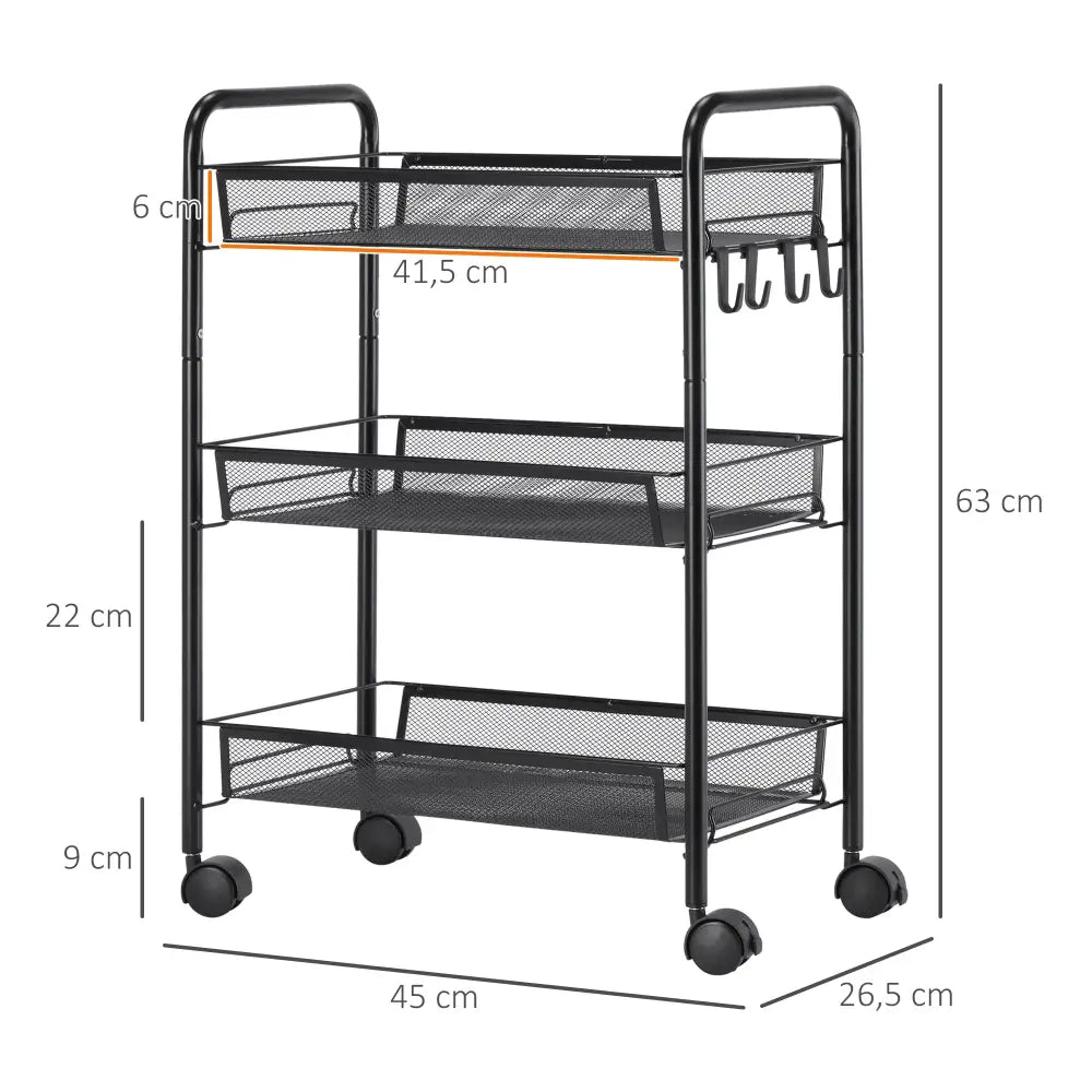 Desserte à roulettes 3 paniers – métal noir 45 cm - Depuis la France - desserte roulettes 3 paniers
