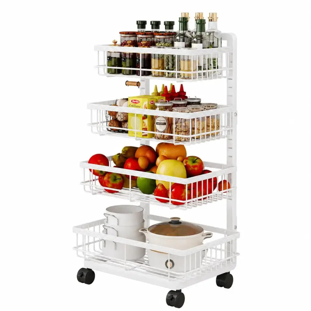 Desserte de cuisine à roulettes avec paniers de rangement - Blanc / Allemagne - desserte cuisine roulettes paniers