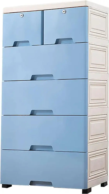 Desserte de rangement 6 tiroirs sur roulettes – 50 × 35 × 102 cm - France / Bleu - Desserte à tiroirs