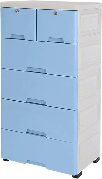 Desserte de rangement 6 tiroirs sur roulettes – 50 × 35 × 102 cm - France / Bleu - Desserte à tiroirs