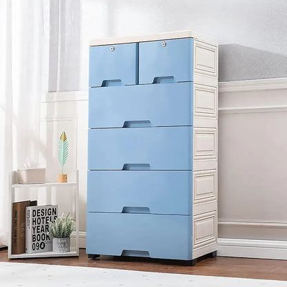 Desserte de rangement 6 tiroirs sur roulettes – 50 × 35 × 102 cm - France / Bleu - Desserte à tiroirs
