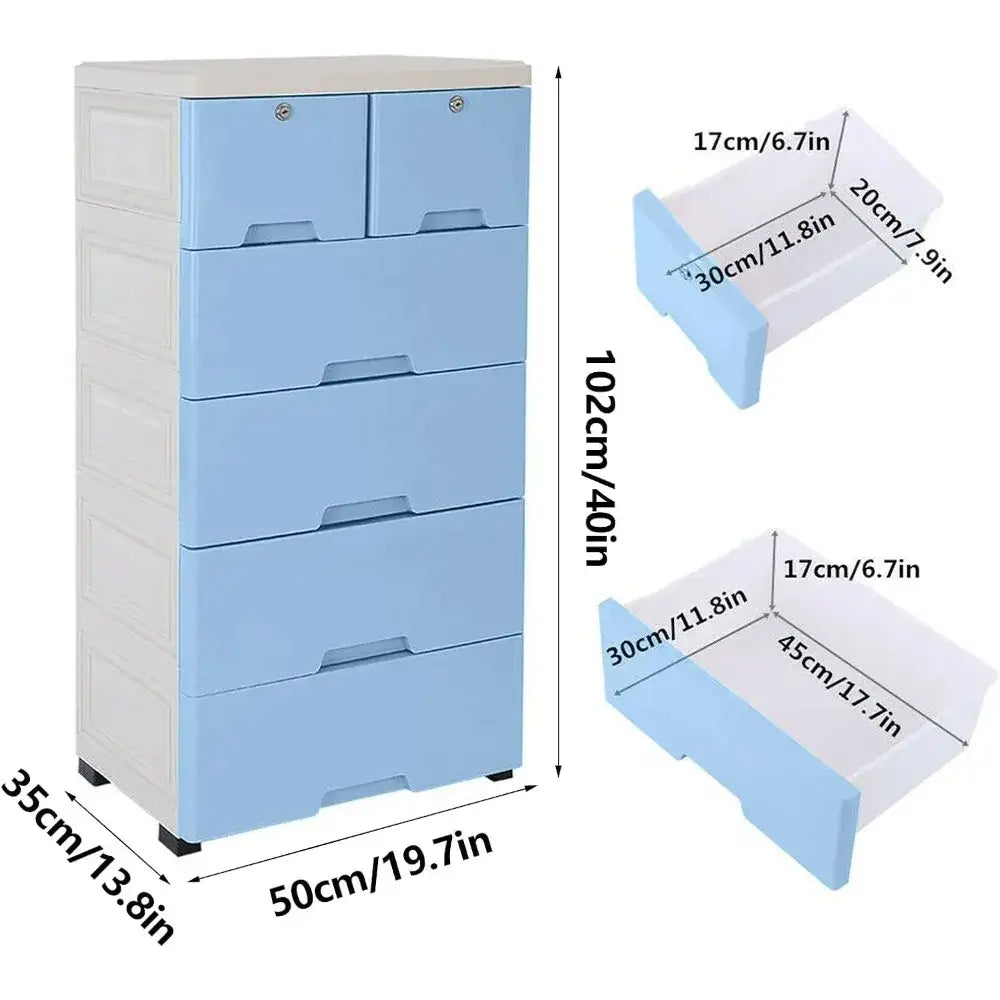 Desserte de rangement 6 tiroirs sur roulettes – 50 × 35 × 102 cm - France / Bleu - Desserte à tiroirs