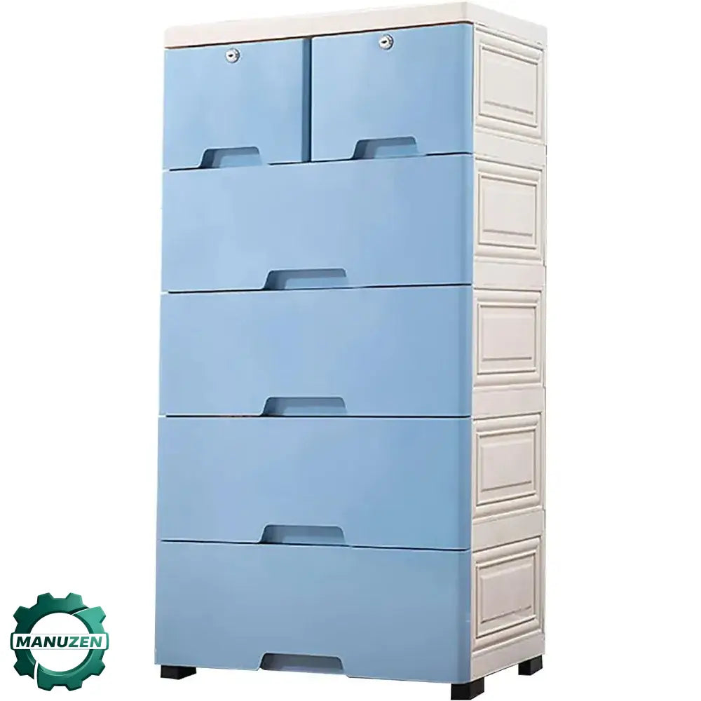 Desserte de rangement 6 tiroirs sur roulettes – 50 × 35 × 102 cm - France / Bleu - Desserte à tiroirs