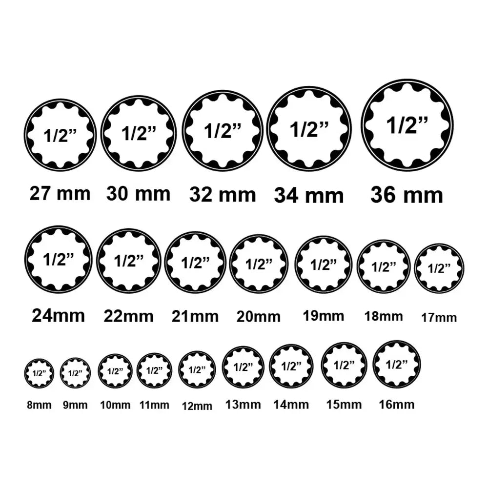 Douilles 12 pans 1/2″ 8–36 mm – jeu de 21 pièces - Allemagne - jeu douilles 12 pans 1/2