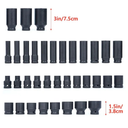 Douilles à chocs longues 1/2″ 8–32 mm – 35 pièces - Allemagne - douilles à chocs longues 1/2 8 32 mm