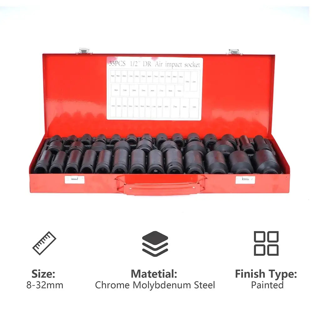 Douilles à chocs longues 1/2″ 8–32 mm – 35 pièces - Allemagne - douilles à chocs longues 1/2 8 32 mm