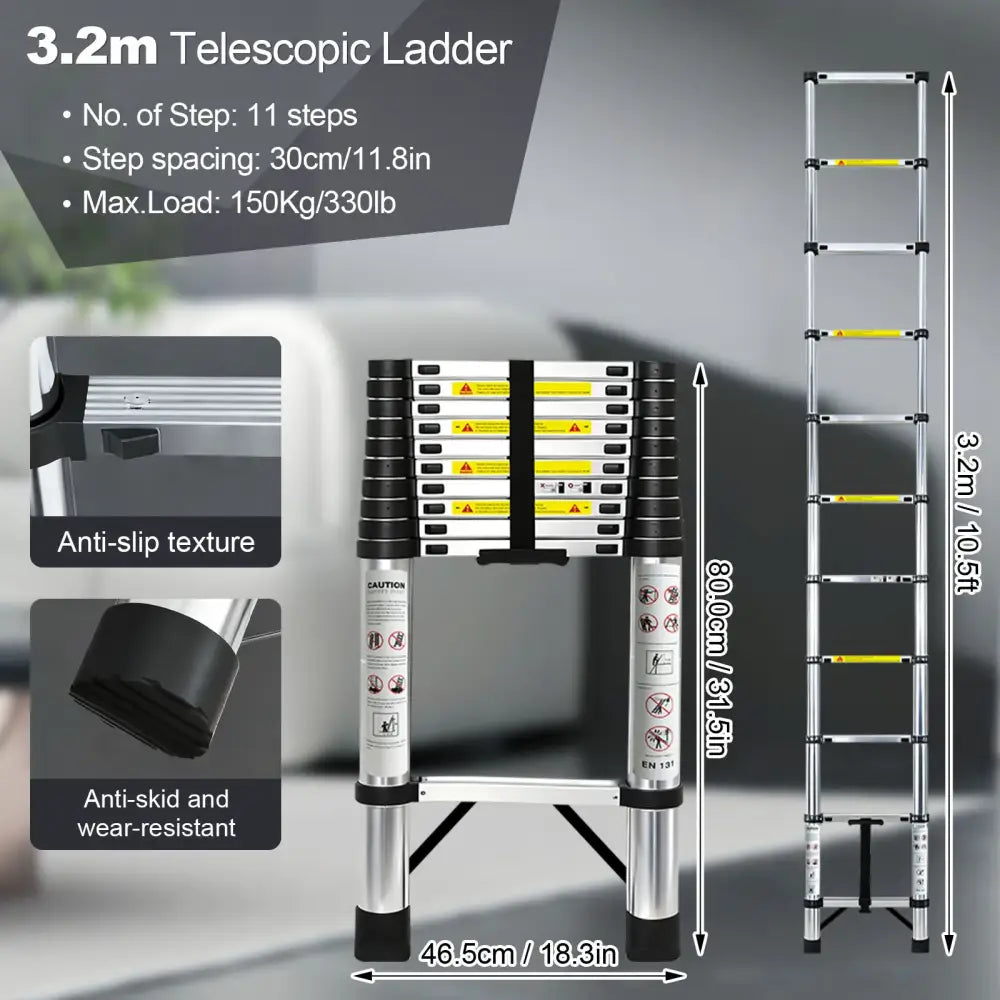 Échelle télescopique inox – 2,6 à 4,4 m sans crochets - 3,2 m – sans crochets / Allemagne - échelle télescopique inox