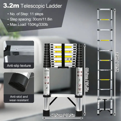 Échelle télescopique inox – 2,6 à 4,4 m sans crochets - 3,2 m – sans crochets / Allemagne - échelle télescopique inox