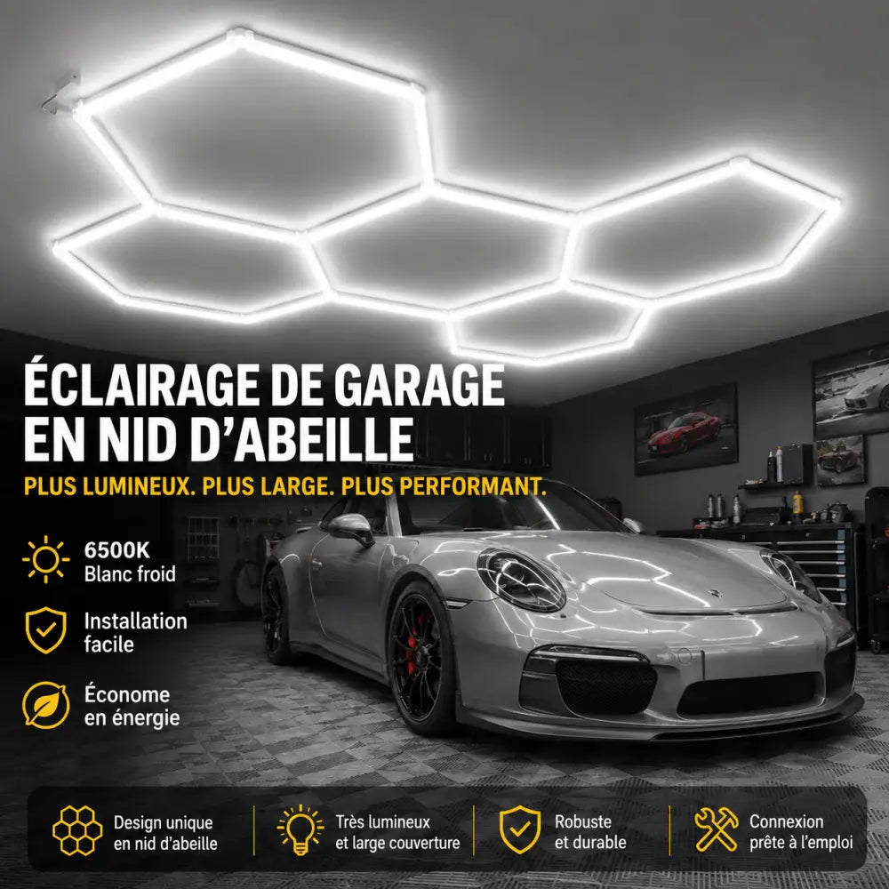Éclairage hexagonal de garage – texte en français