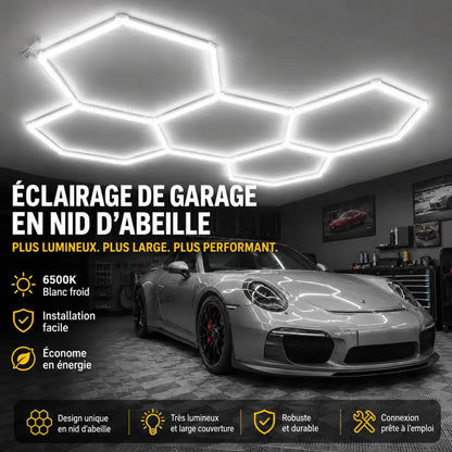 Éclairage hexagonal de garage – texte en français