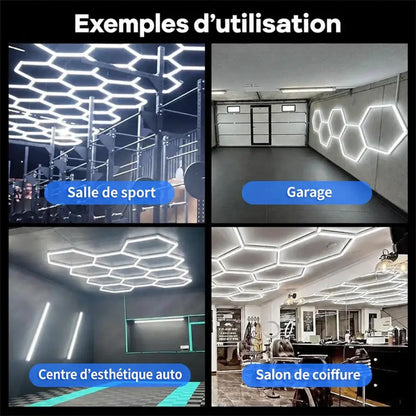 Éclairage hexagonal de garage – texte en français
