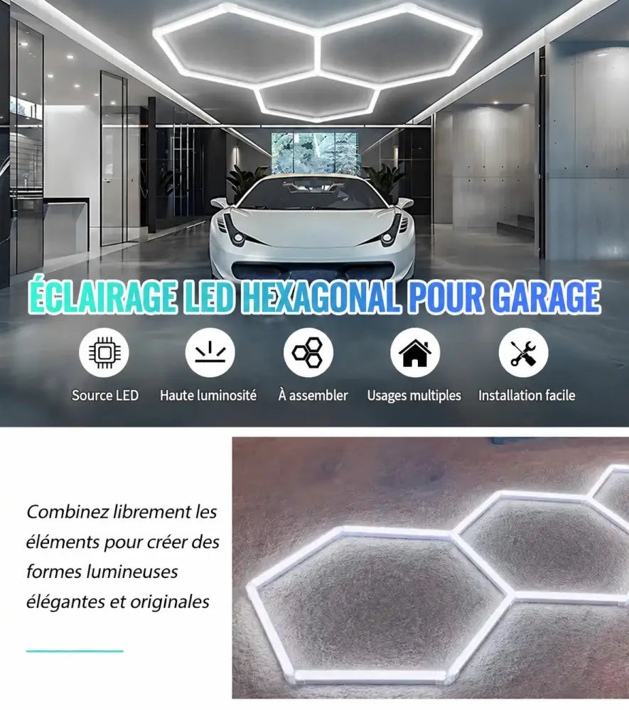 Éclairage hexagonal de garage – texte en français