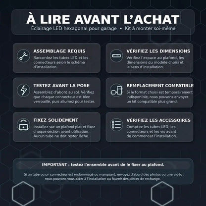 Éclairage hexagonal de garage – texte en français