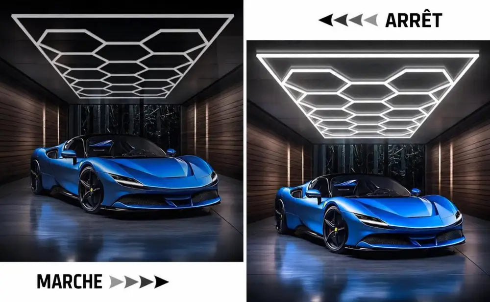 Éclairage hexagonal de garage – texte en français