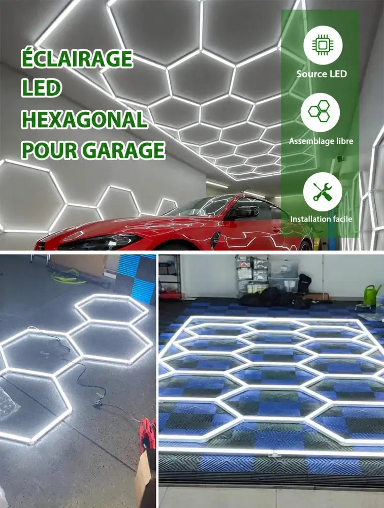 Éclairage hexagonal de garage – texte en français