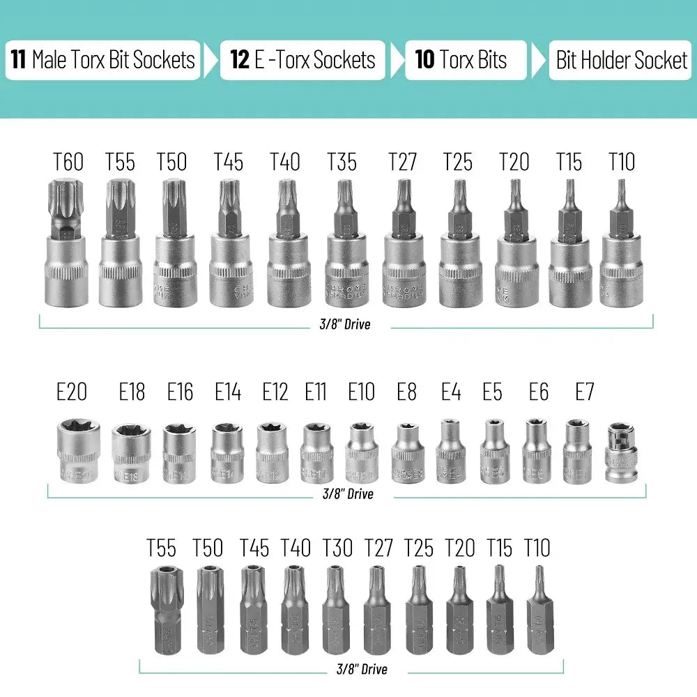 Embouts Torx et douilles E-Torx – jeu de 34 pièces - Jeu de 34 pièces / France - jeu embouts Torx douilles E Torx
