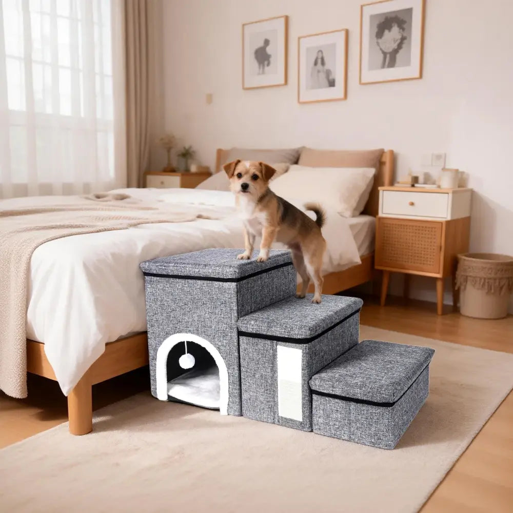 Escalier Pliable Pour Chien Avec Rangement Capacité 60 Kg Antidérapant - GRIS / Pologne