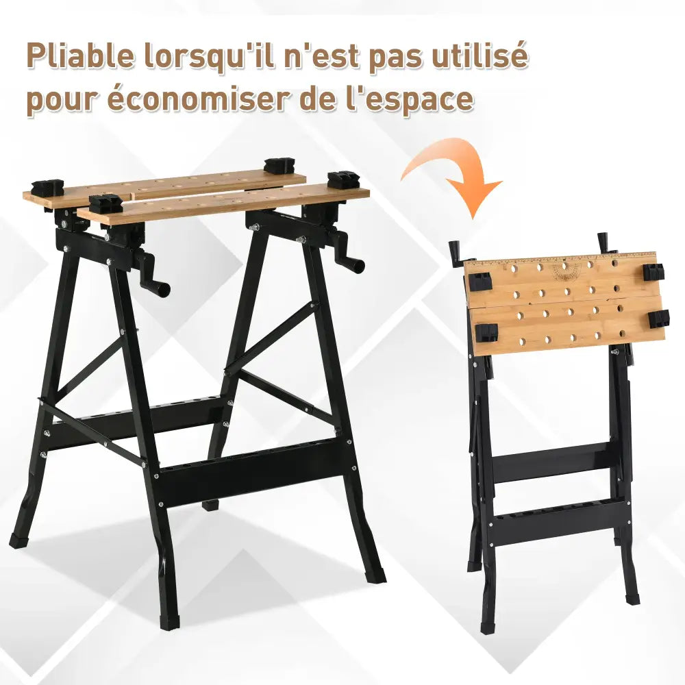 Établi pliant de serrage avec 4 cales – charge 150 kg - Noir / France - Établi pliant de serrage 150 kg