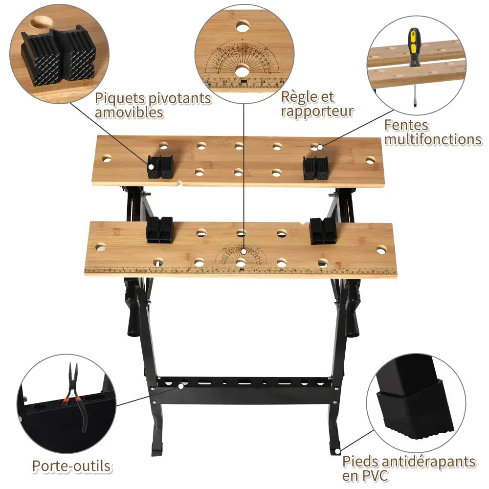Établi pliant de serrage avec 4 cales – charge 150 kg - Noir / France - Établi pliant de serrage 150 kg