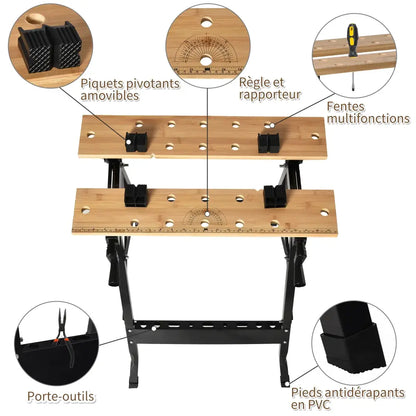 Établi pliant de serrage avec 4 cales – charge 150 kg - Noir / France - Établi pliant de serrage 150 kg