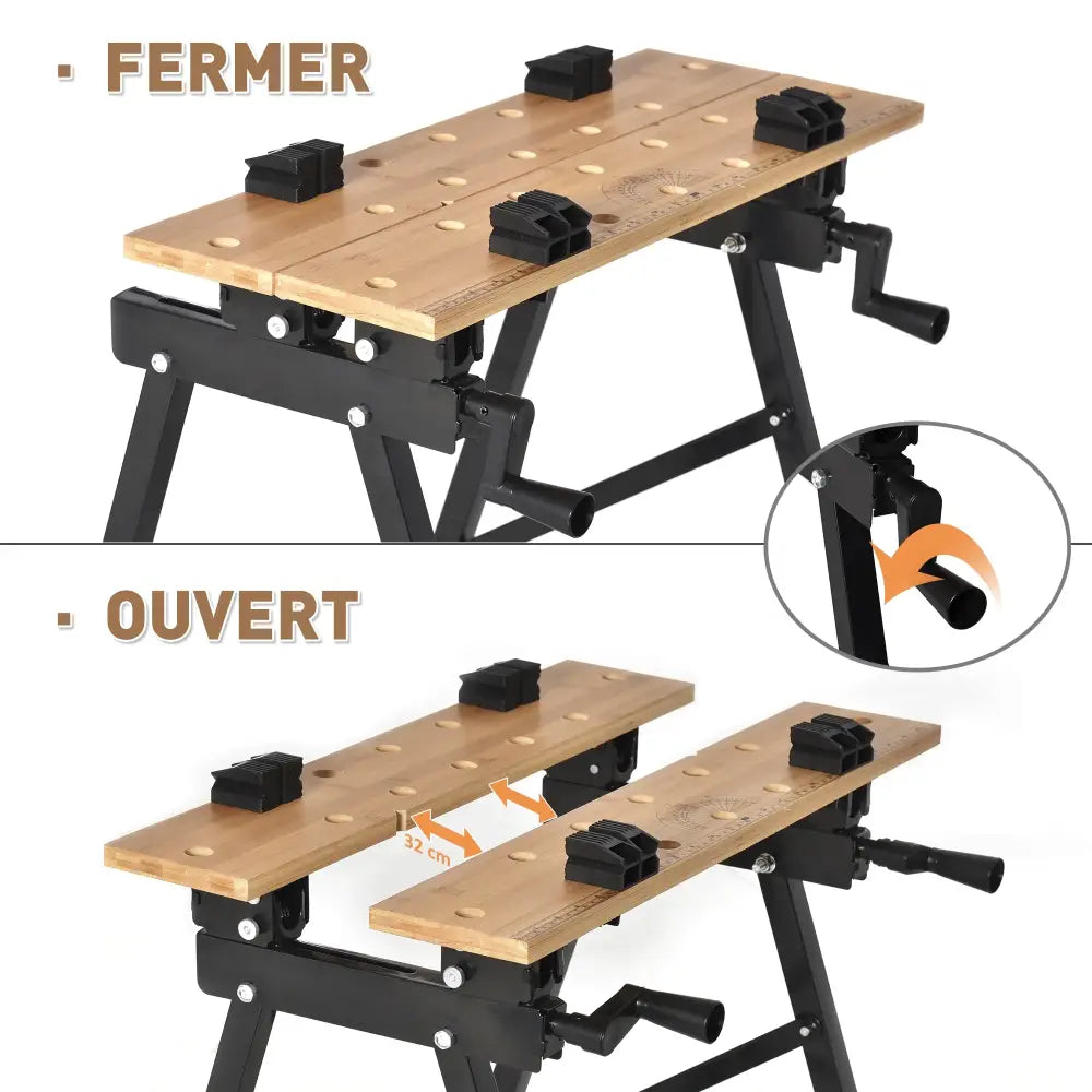 Établi pliant de serrage avec 4 cales – charge 150 kg - Noir / France - Établi pliant de serrage 150 kg