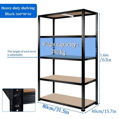 Étagère métallique 5 niveaux – plateaux MDF réglables - 80 × 40 × 160 cm – noir / Allemagne - étagère métallique 5