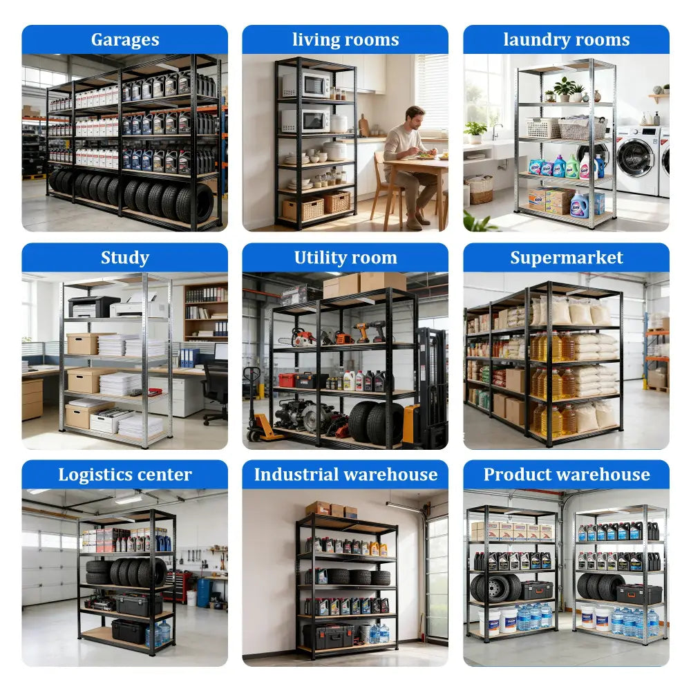 Étagère métallique 5 niveaux – plateaux MDF réglables - étagère métallique 5 niveaux garage