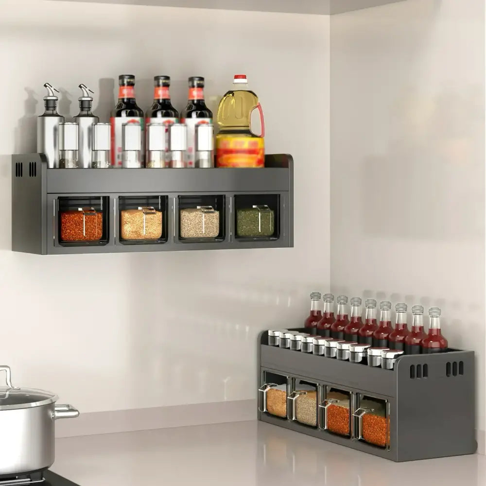 Étagère murale à épices inox sans perçage – 4 ou 5 pots – photo produit 4