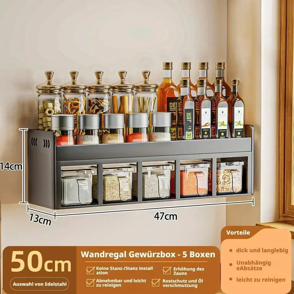 Étagère murale à épices inox sans perçage – 4 ou 5 pots – photo produit 3