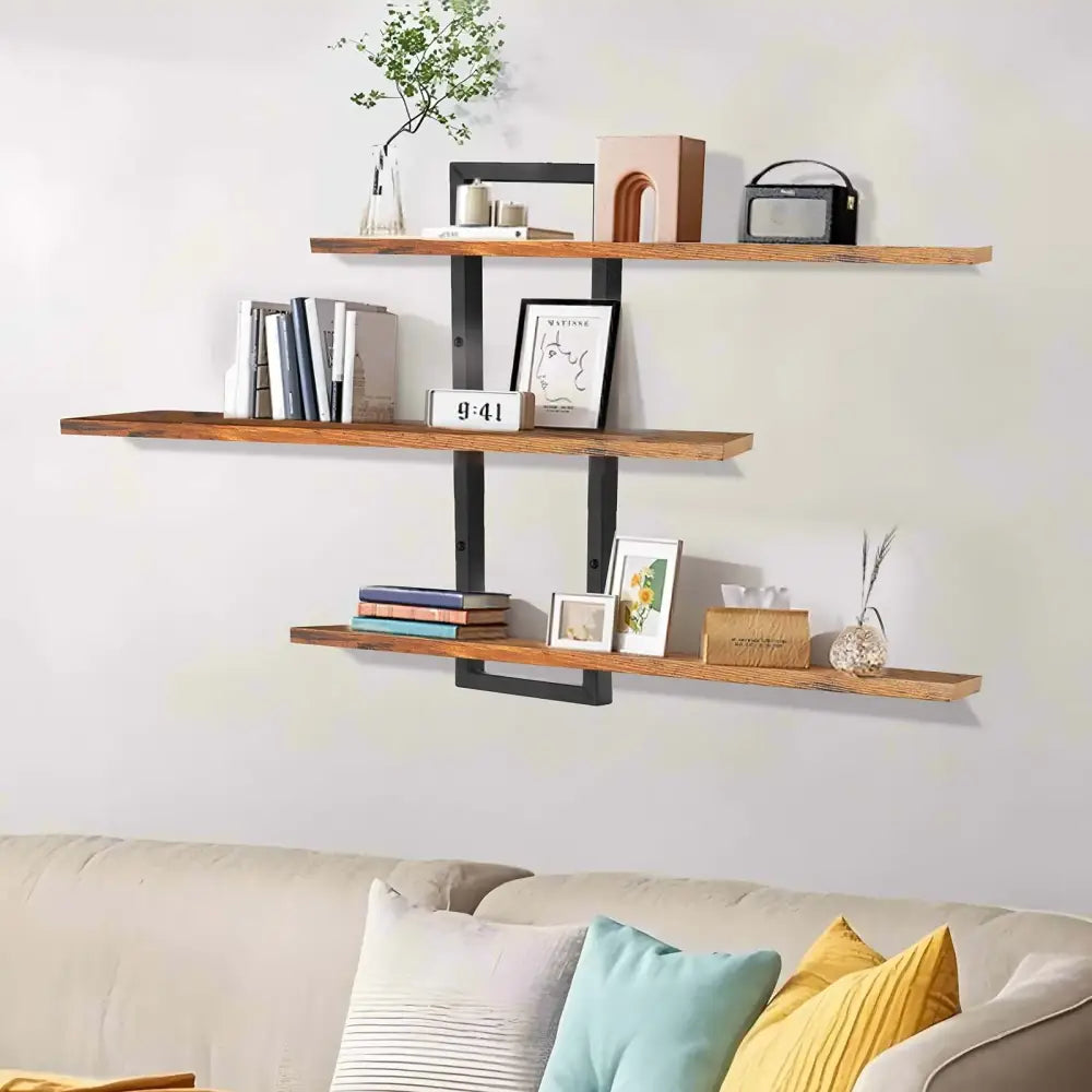 Étagère murale flottante 3 niveaux en bois et métal – 18 kg - Brun / France - Étagère murale