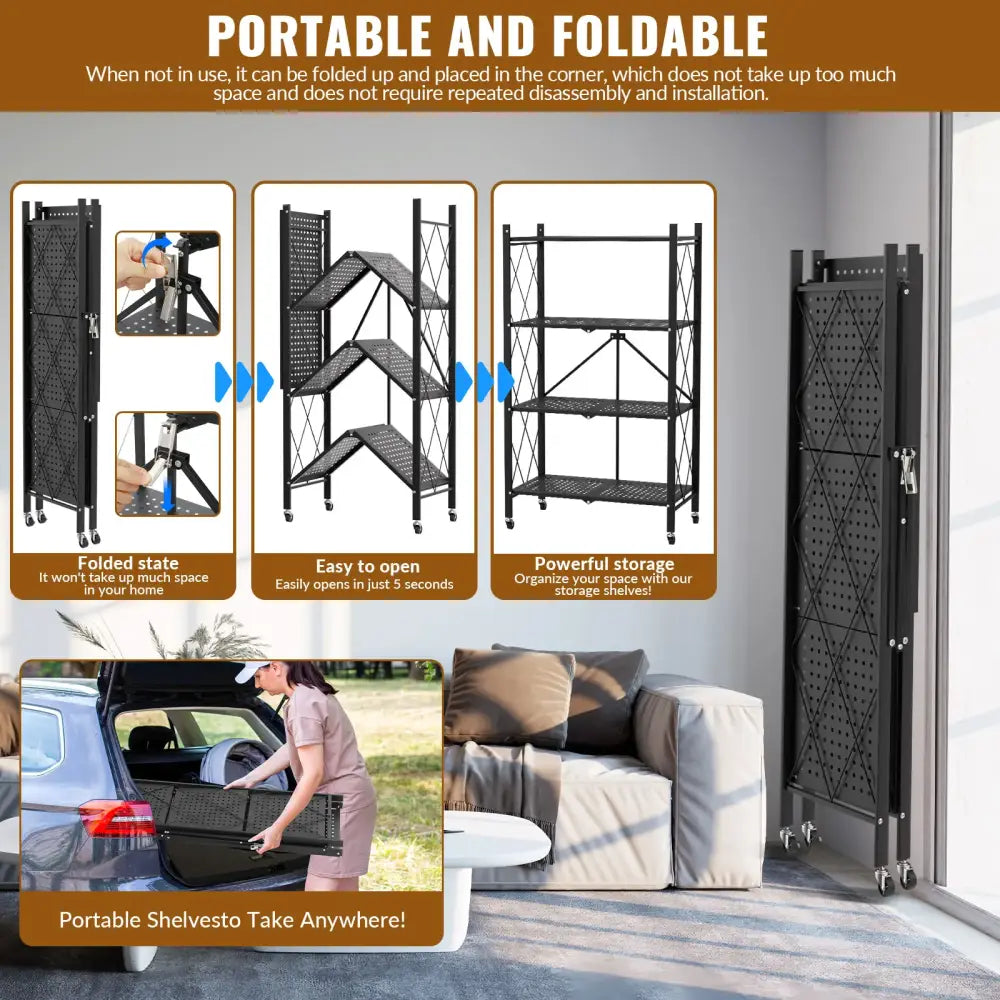 Étagère pliante 4 niveaux sur roulettes – 154 kg – détail produit 5