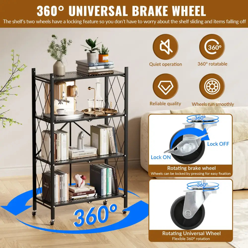 Étagère pliante 4 niveaux sur roulettes – 154 kg – détail produit 4