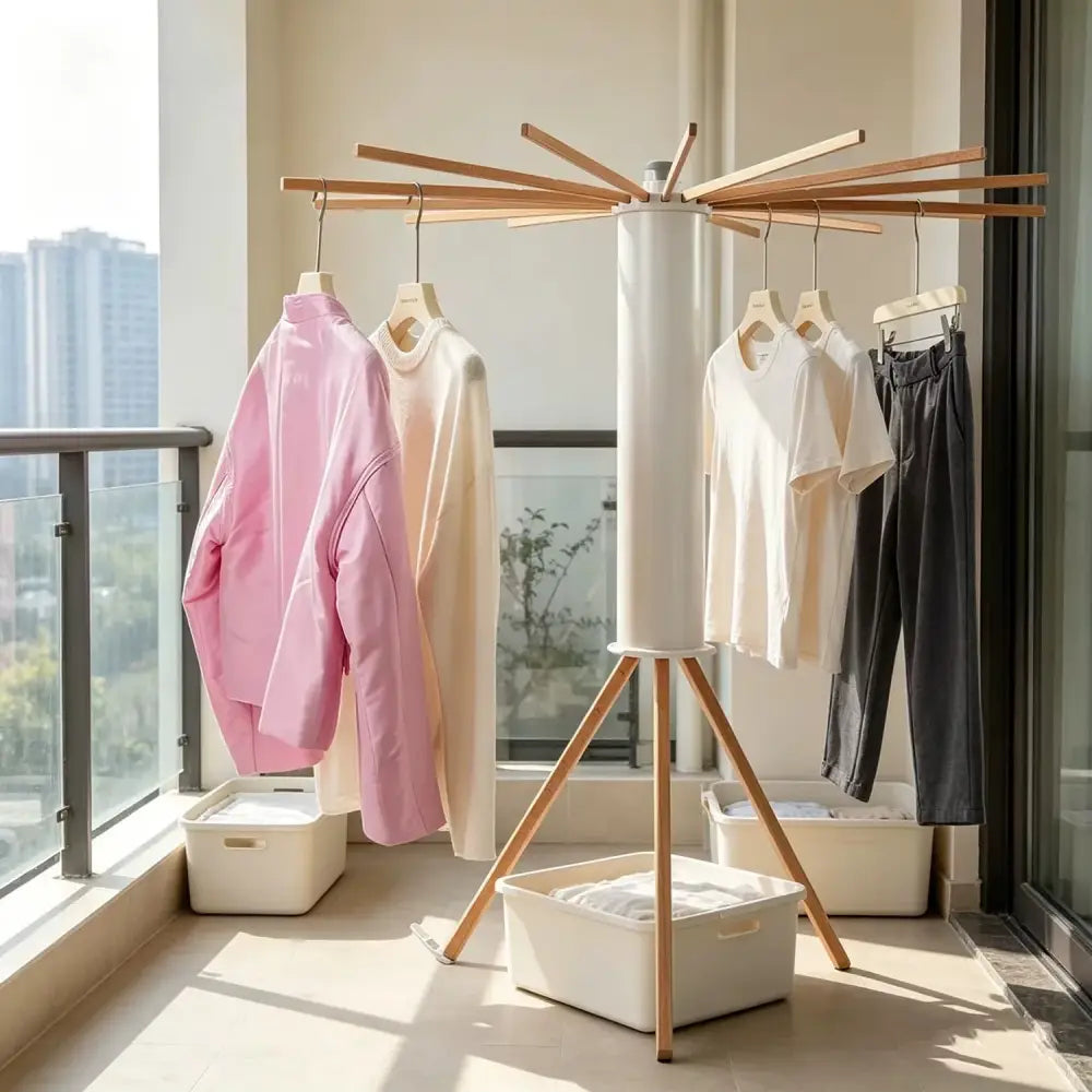 Étendoir à linge pliable sur trépied – version bois - Bois – modèle A / France - étendoir linge pliable trépied