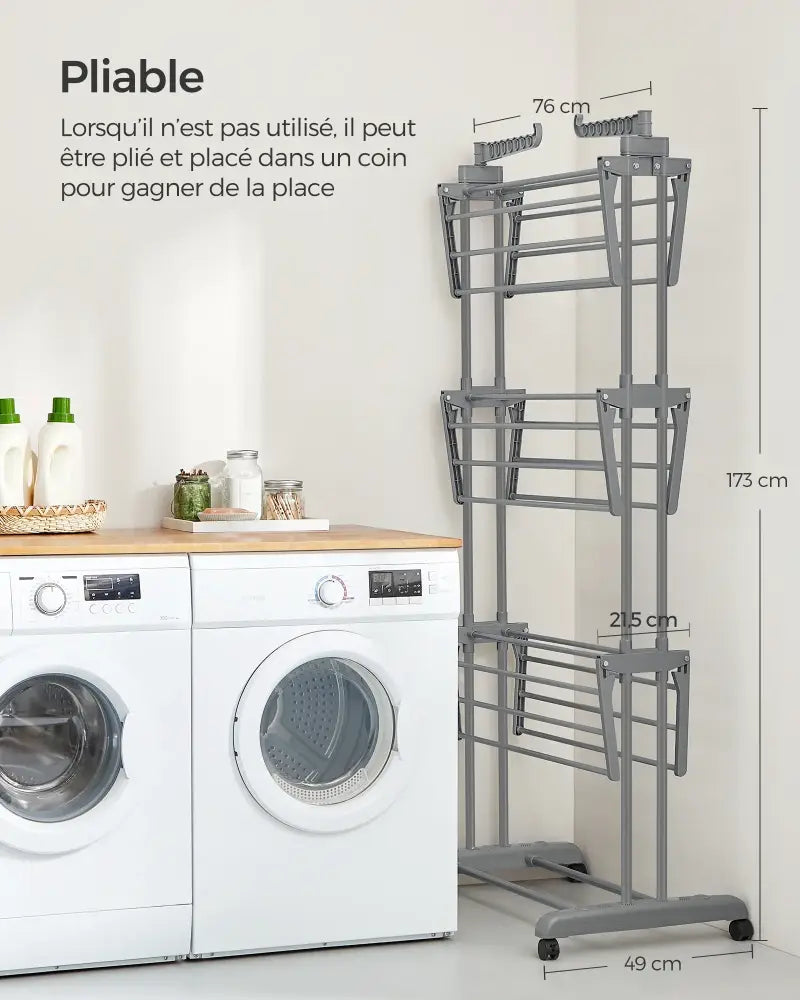 Étendoir À Linge SONGMICS Pliable Avec Roulettes 4 Niveaux Grande Capacité