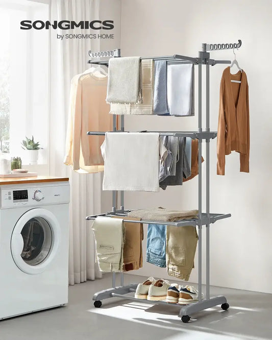 Étendoir À Linge SONGMICS Pliable Avec Roulettes 4 Niveaux Grande Capacité