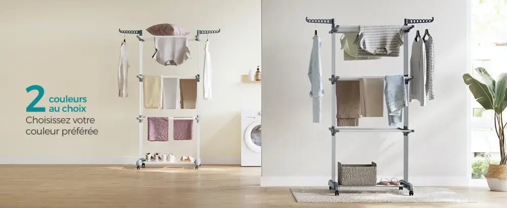 Étendoir À Linge SONGMICS Pliable Avec Roulettes 4 Niveaux Grande Capacité