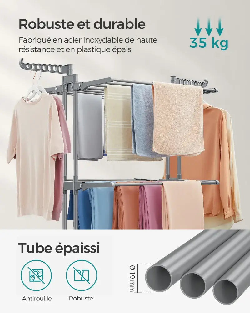 Étendoir À Linge SONGMICS Pliable Avec Roulettes 4 Niveaux Grande Capacité