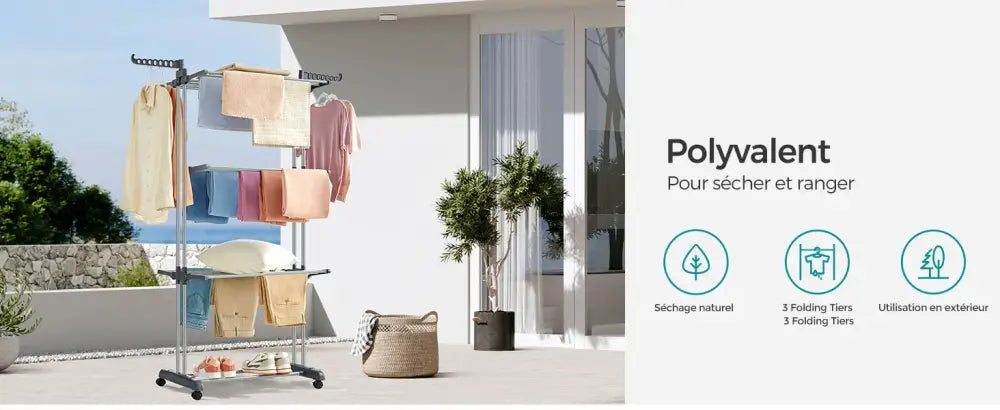 Étendoir À Linge SONGMICS Pliable Avec Roulettes 4 Niveaux Grande Capacité