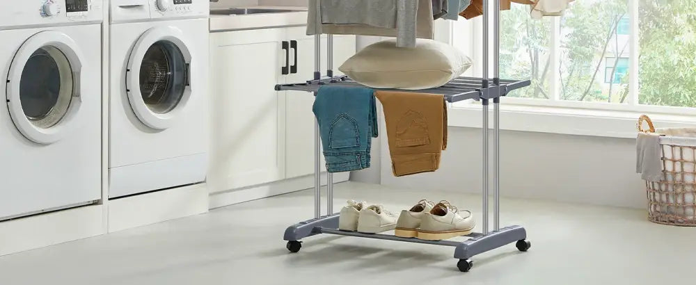 Étendoir À Linge SONGMICS Pliable Avec Roulettes 4 Niveaux Grande Capacité