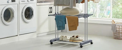Étendoir À Linge SONGMICS Pliable Avec Roulettes 4 Niveaux Grande Capacité