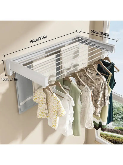 Étendoir mural pliable en aluminium – 5 ou 8 barres - 8 barres / France - Étendoir mural pliable aluminium