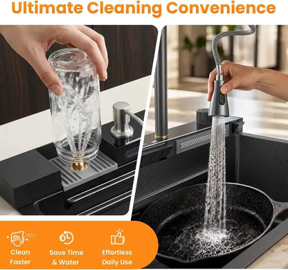 Évier de cuisine cascade noir 80 × 45 cm – inox et accessoires – vue 6