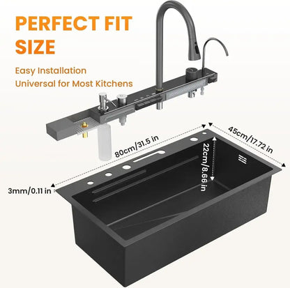 Évier de cuisine cascade noir 80 × 45 cm – inox et accessoires – vue 2