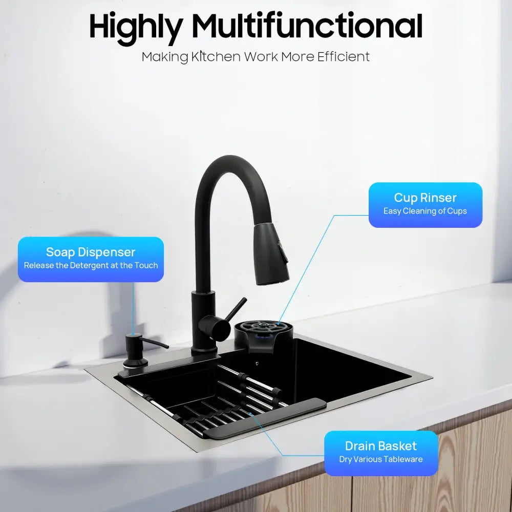 Évier De Cuisine Multifonctionnel Avec Robinet Rétractable