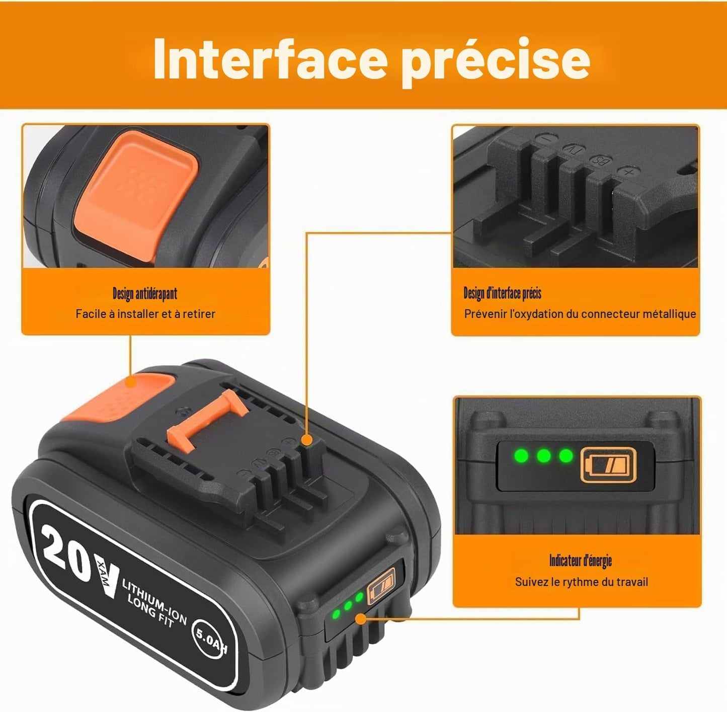Lot De 2 Batteries De Rechange 5,0 Ah Pour Outils Worx 20 V - Compatible Avec WA3553, WA3551, WA3572, WX390, WX176, WX178, WU268, WX166.4, WX372.1, WX800, WG2 59E