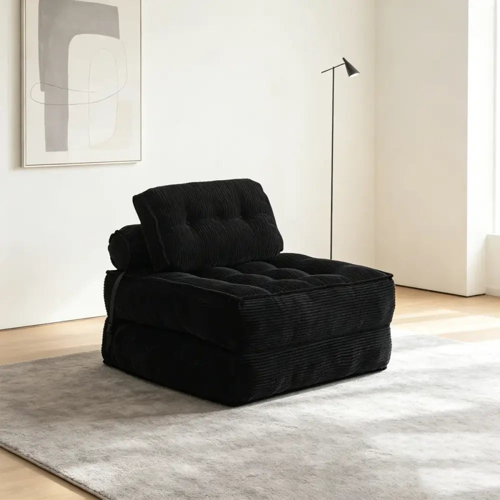 Fauteuil de sol convertible en lit – velours côtelé beige