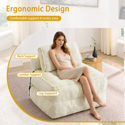 Fauteuil de sol convertible en lit – velours côtelé beige