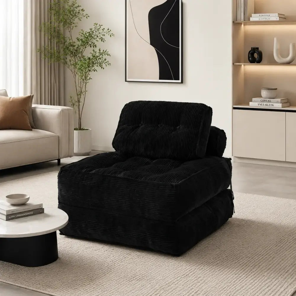 Fauteuil de sol convertible en lit – velours côtelé beige